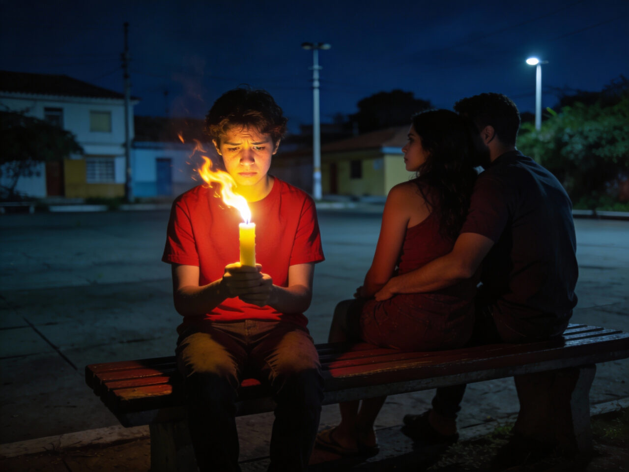 Representação visual da expressão “segurar vela”, associada a situações de constrangimento social.