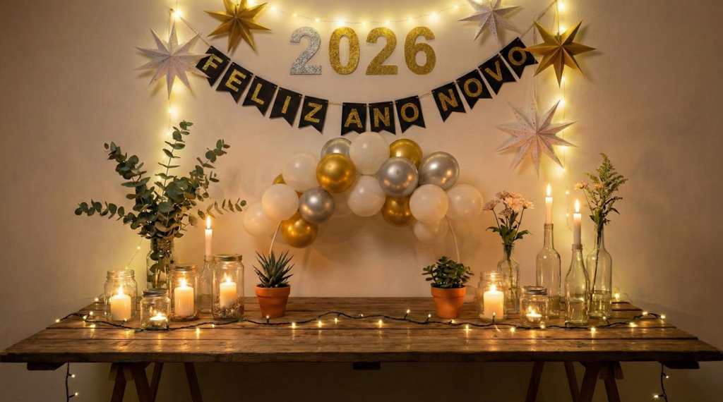 Com itens básicos e até reutilizados dá pra ter uma mesa bonita e acolhedora