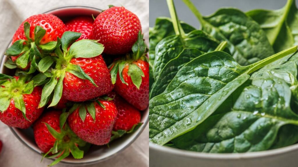 Espinafre e morangos aparecem na lista das “frutas e verduras mais sujas” e chamam atenção