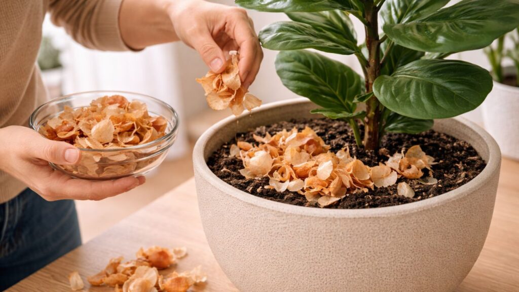 A casca de cebola que melhora o solo, ajuda na adubação e ainda reduz fungos naturalmente