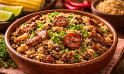 Baião de dois nordestino simples e delicioso com ingredientes tradicionais da culinária regional