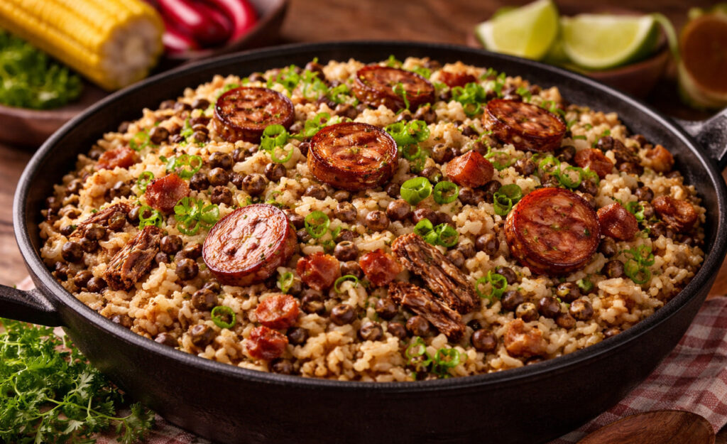 Baião de dois nordestino simples e delicioso com ingredientes tradicionais da culinária regional