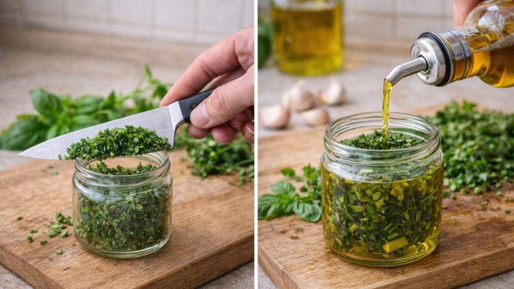 Como guardar ervas frescas em azeite e ter sabor pronto sempre à mão