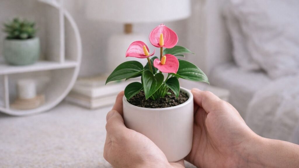 Esse anturium-mini virou gesto delicado para ambientes pequenos