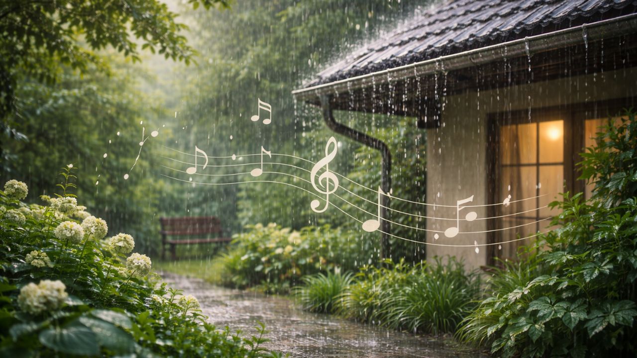 Esse efeito faz a chuva produzir sons diferentes ao tocar a terra