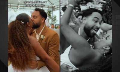 Noiva cai durante beijo final do próprio casamento e vídeo viraliza