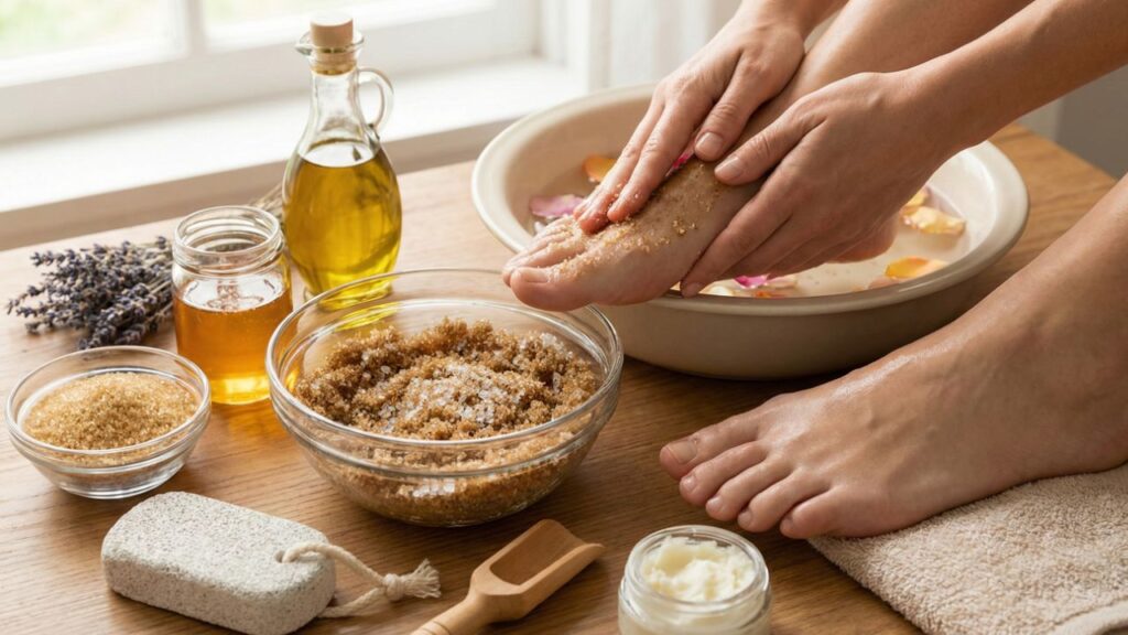 Diga adeus aos pés rachados usando este esfoliante caseiro para os pés natural