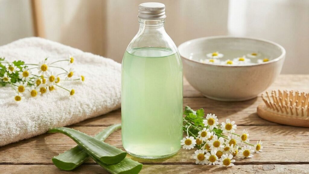 Como a mistura caseira de shampoo de aloe vera e camomila salvou meu cabelo ressecado