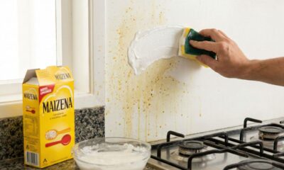 Parece mágica mas é apenas amido de milho e água salvando a pintura da sua cozinha