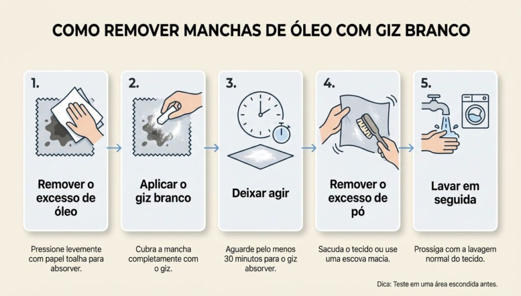 Dica poderosa com giz branco para manchas de óleo para deixar sua peça como nova