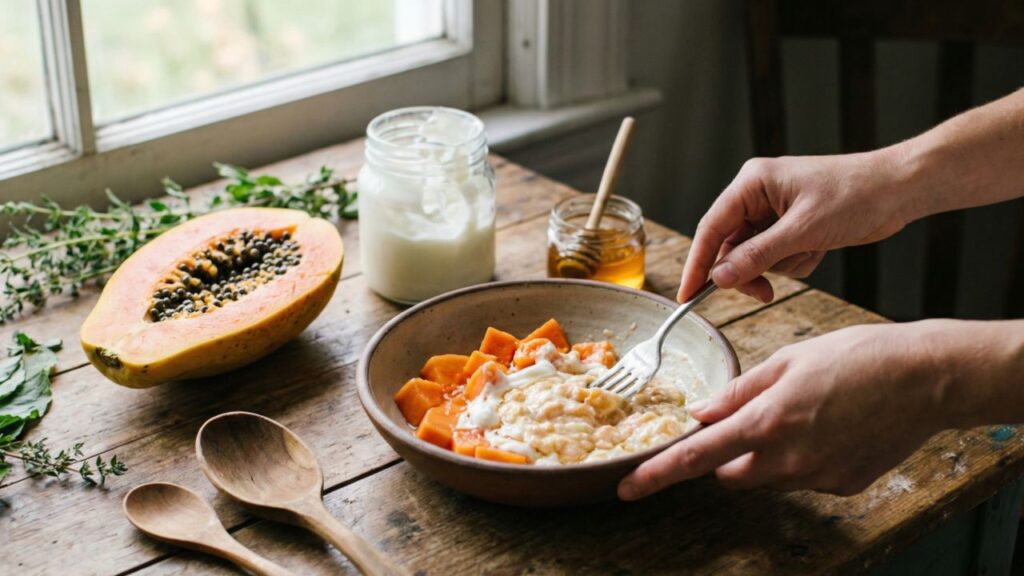 Máscara de 5 minutos com iogurte e mamão para renovar a pele madura