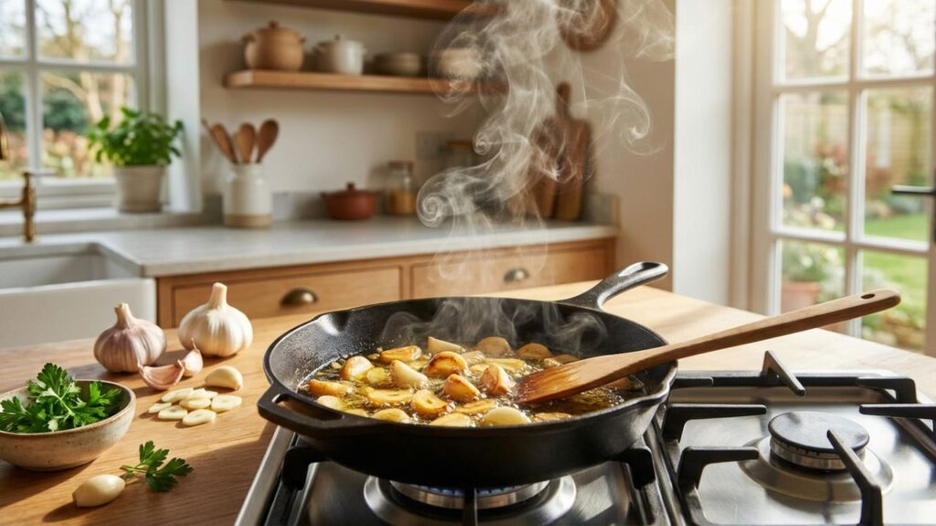 Por que o alho frito solta aroma na hora em que cai na panela