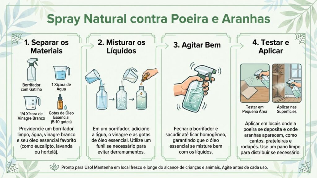 Aprenda a fazer o melhor spray natural contra aranhas e poeira para seu quarto
