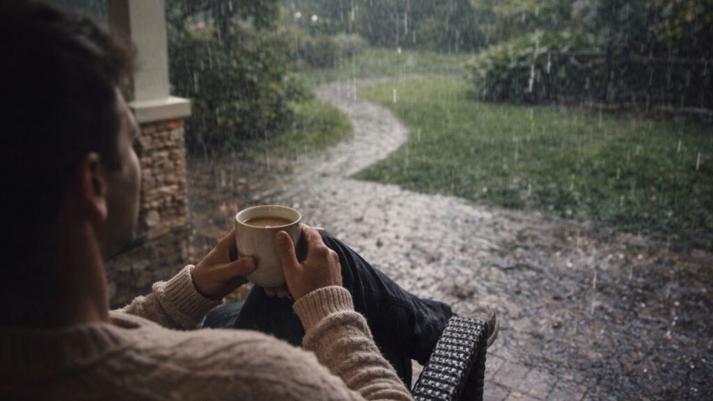 Esse efeito faz a chuva produzir sons diferentes ao tocar a terra