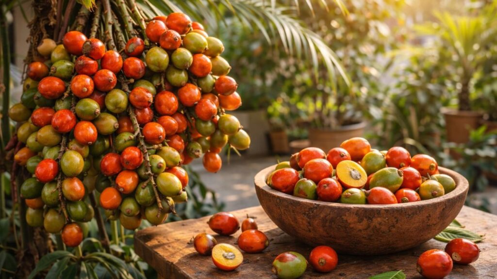 Uma palmeira robusta que produz pupunha e traz sombra para casa