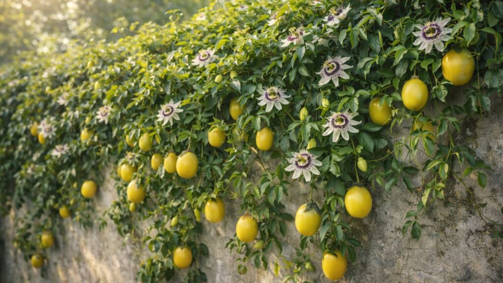 Esse maracujá amarelo cresceu dia após dia até dominar o muro