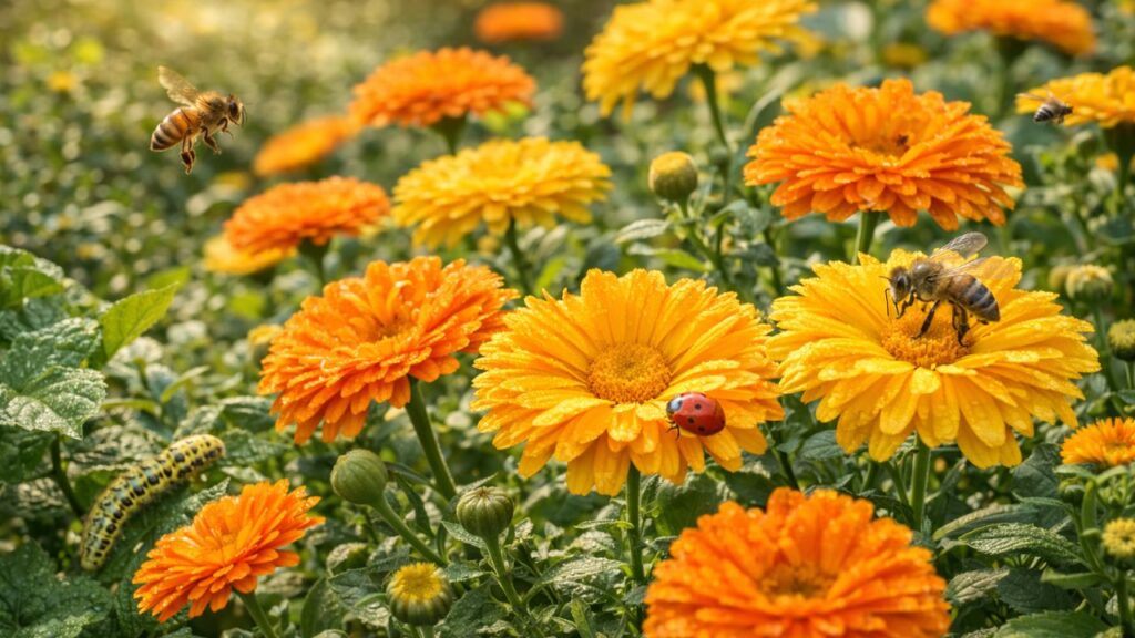 Essa calêndula ajuda a controlar pragas e ainda atrai polinizadores