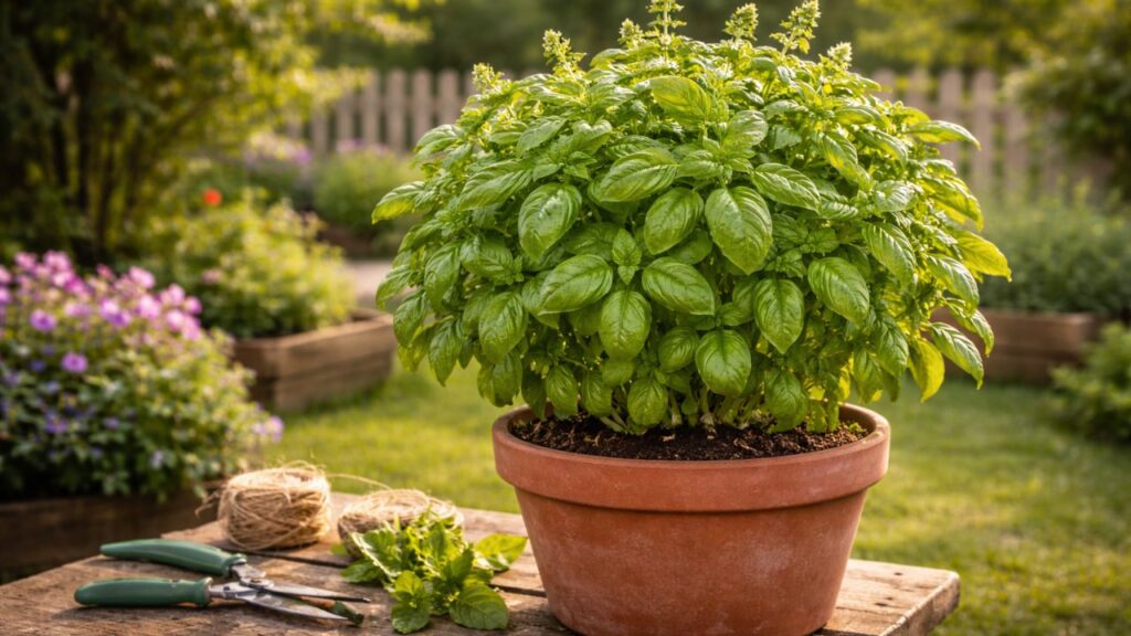 Comprei uma mudinha de manjericão por R$ 1,57 e ela tomou conta do quintal
