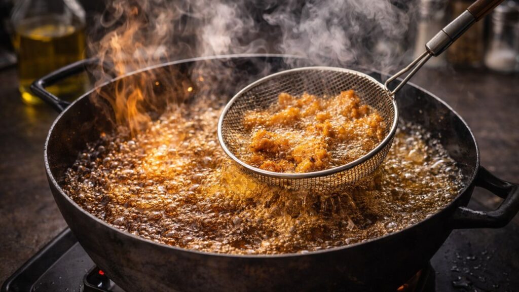 O que faz o óleo reutilizado subir demais na fritura e queimar rápido