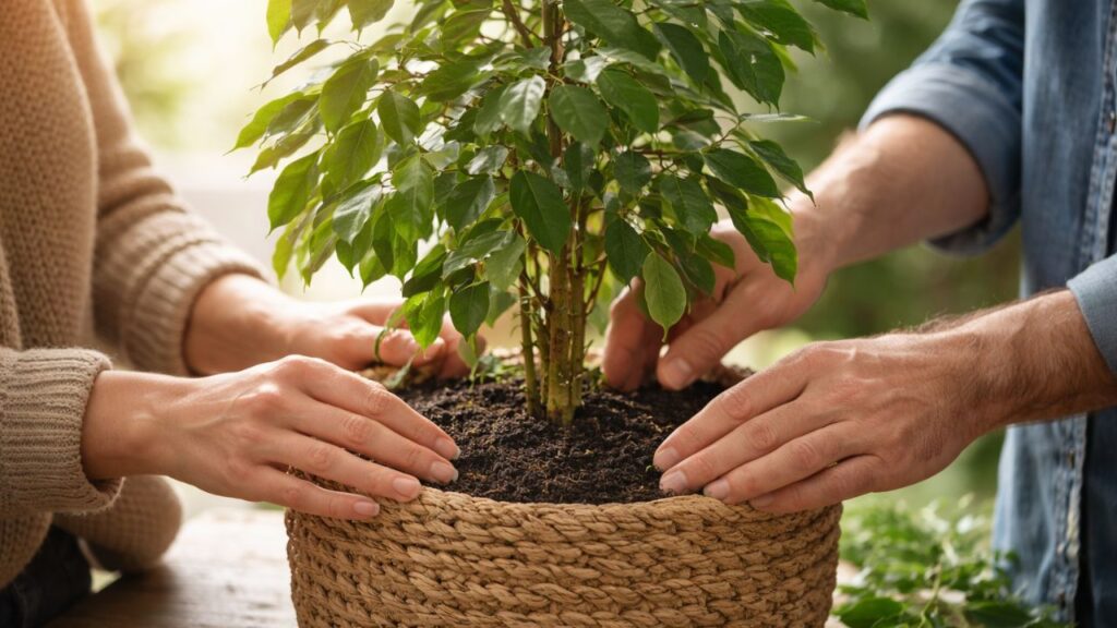 O ficus-benjamina que simboliza crescer junto e fortalecer laços