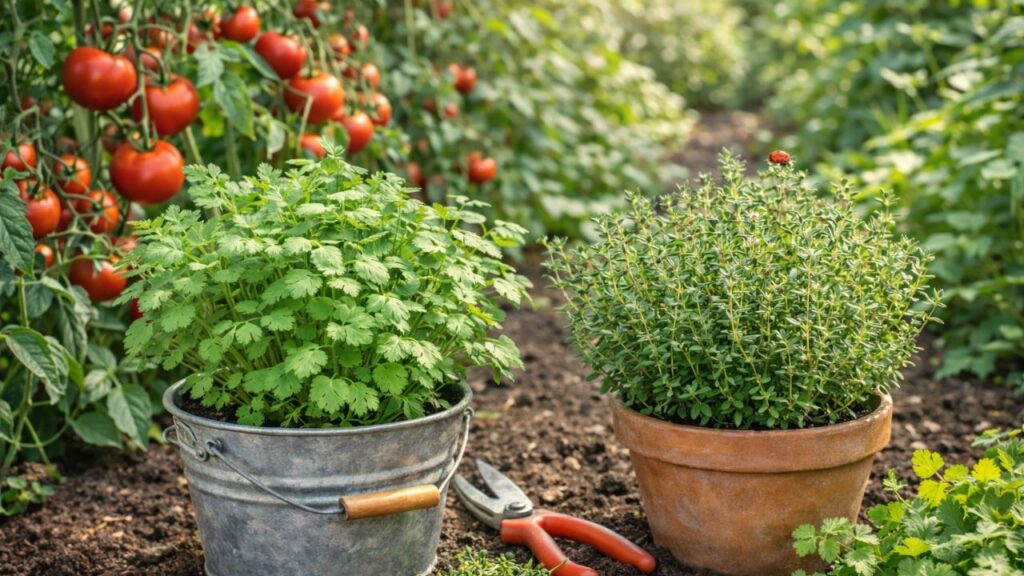 Coentro e tomilho fortalecem a horta e afastam insetos naturalmente