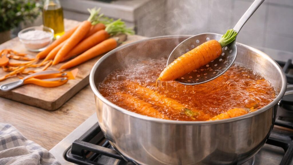 A razão curiosa de a cenoura tingir a água durante o cozimento