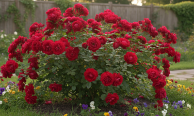 Plantei uma roseira vermelha sem muita esperança e hoje ela tomou conta do jardim