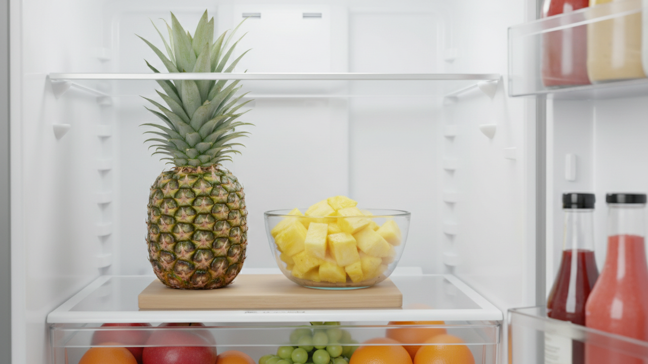 Como guardar abacaxi cortado e manter a cor clara por mais tempo na geladeira