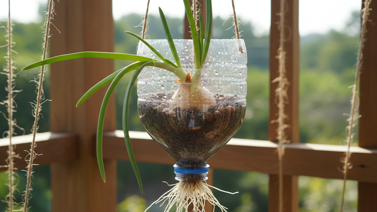 A cebola em garrafa pet pode formar bulbos bem maiores