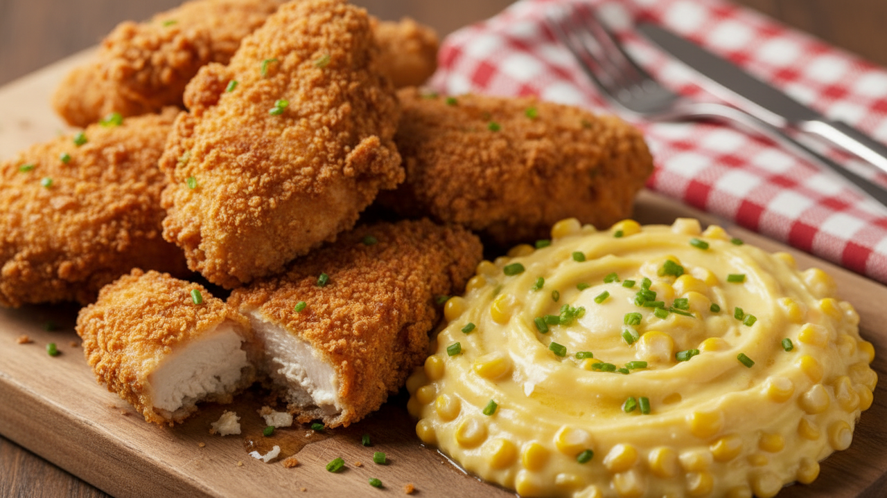 Essa receita fácil de frango empanado com creme de milho se tornou o meu prato preferido