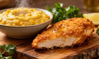 Essa receita fácil de frango empanado com creme de milho se tornou meu almoço favorito