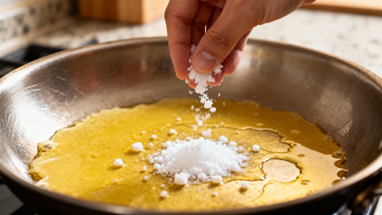 Polvilhe este pó na gordura grudada da frigideira e ela fica como nova em poucos minutos