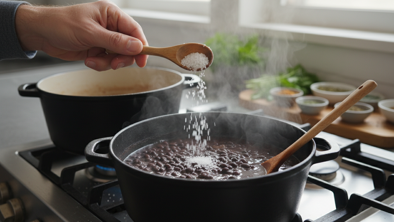 O motivo simples que faz o feijão ficar duro quando é salgado logo no começo