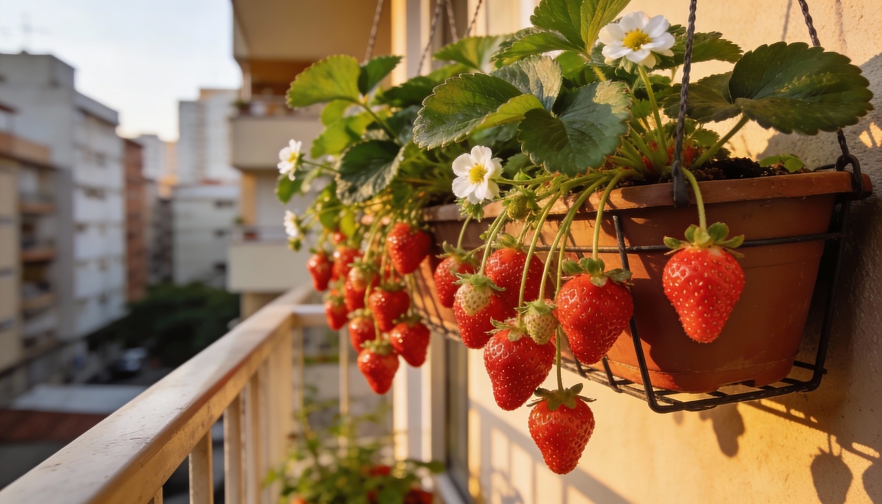 O morangueiro que frutifica rápido e transforma qualquer varanda em mini horta
