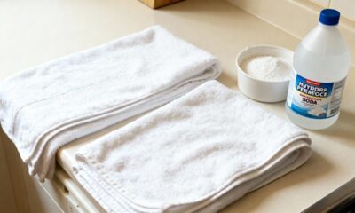 O poder do vinagre com bicarbonato para desencardir panos de prato e deixá-los branquinhos