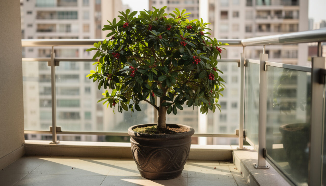 A pitangueira compacta é ideal para quintais pequenos e produz frutos com facilidade