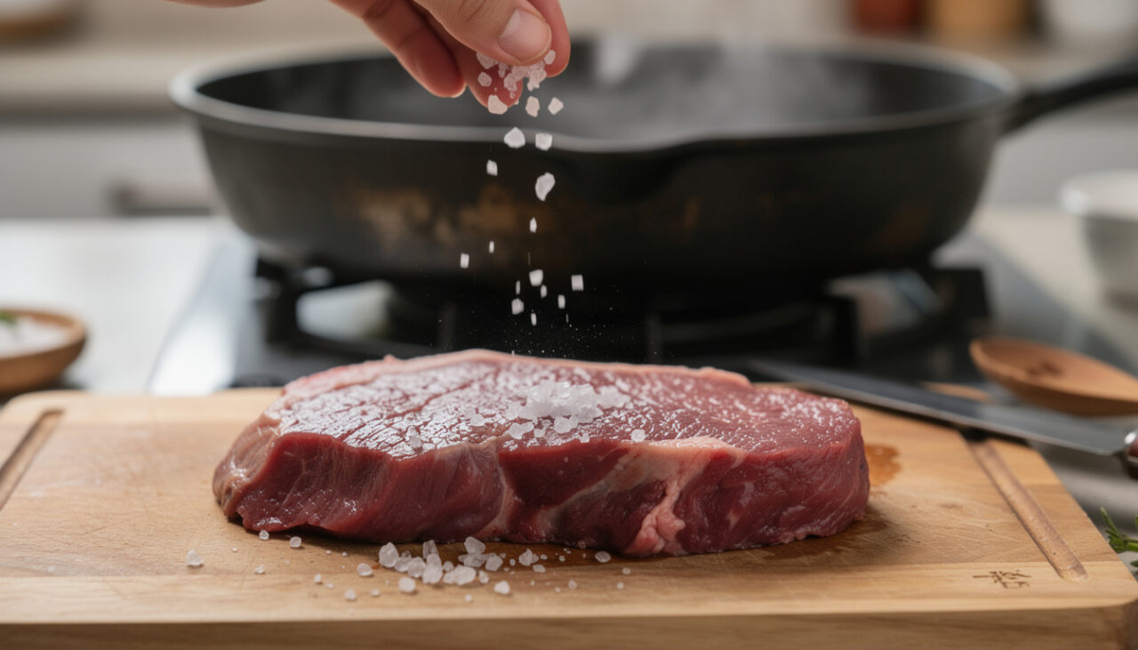Como usar sal na hora certa na frigideira e deixar o bife com suculência por dentro e crocante por fora