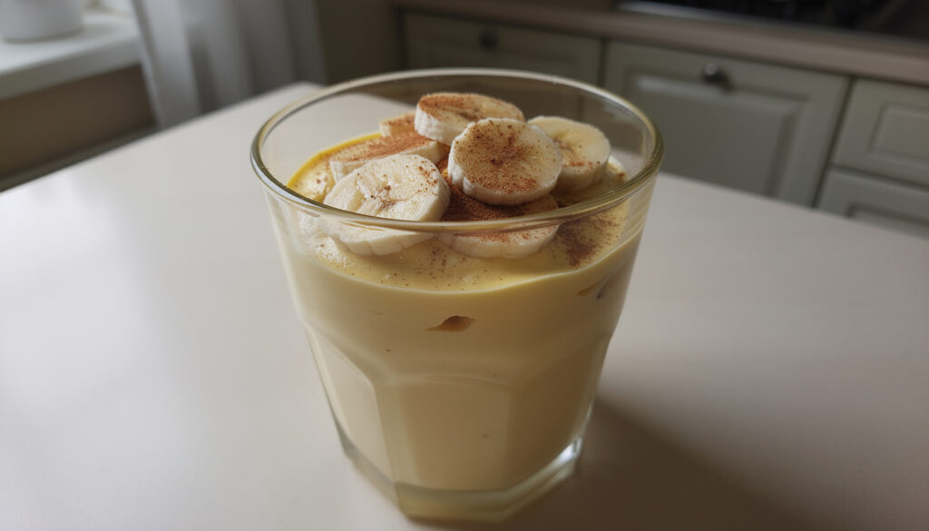 Com 2 bananas e 1 copo de leite, eu faço minha receita "italiana" especial, sem açúcar, que pode ser comida com uma colher em 5 minutos, tudo isso sem ligar o forno