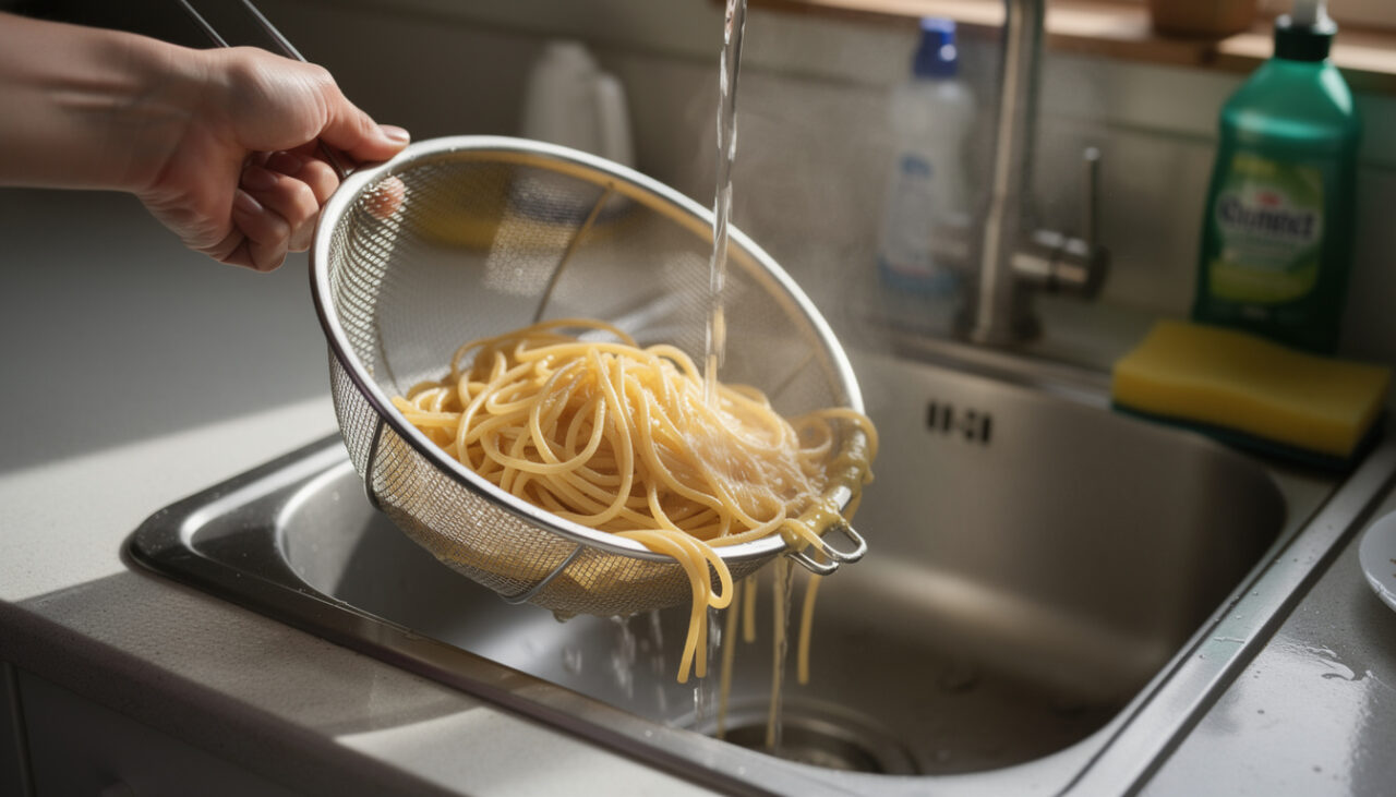 É por esse motivo que escorrer o macarrão na pia pode ser uma péssima ideia