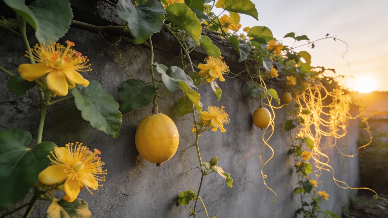 Esse maracujá amarelo cresceu dia após dia até dominar o muro