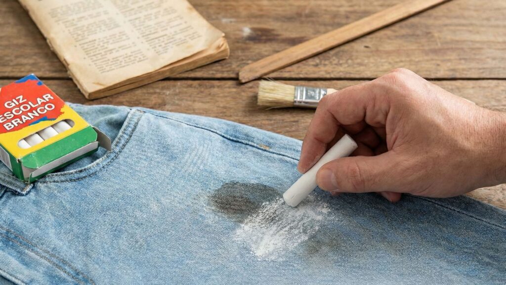 Dica poderosa com giz branco para manchas de óleo para deixar sua peça como nova