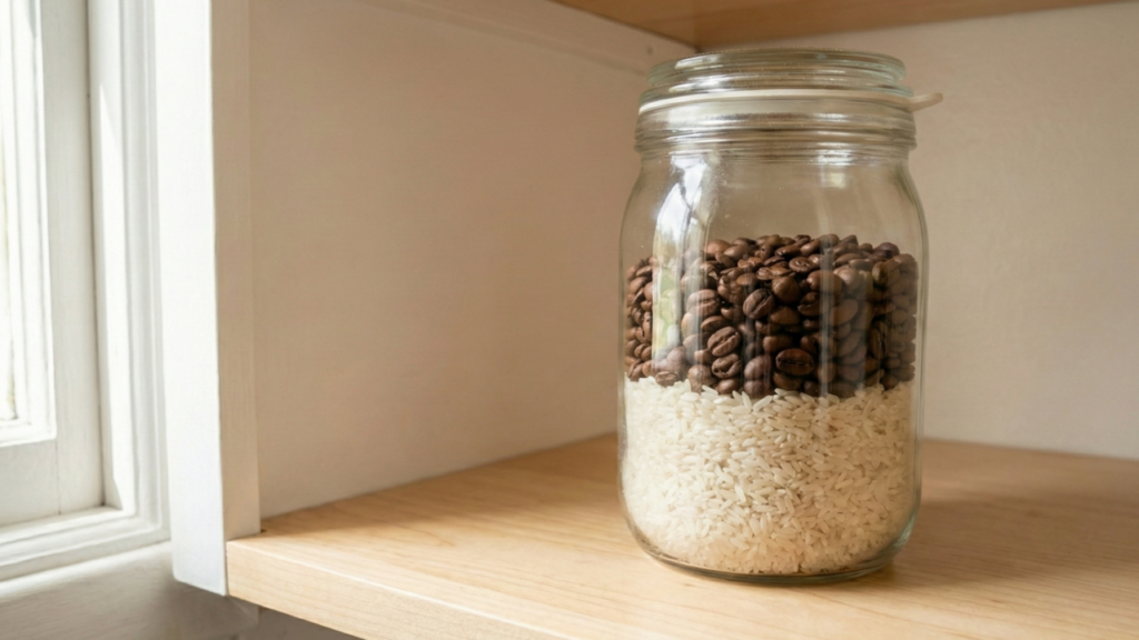 O arroz e café promete remover a umidade e cheiros de pequenos ambientes da sua casa