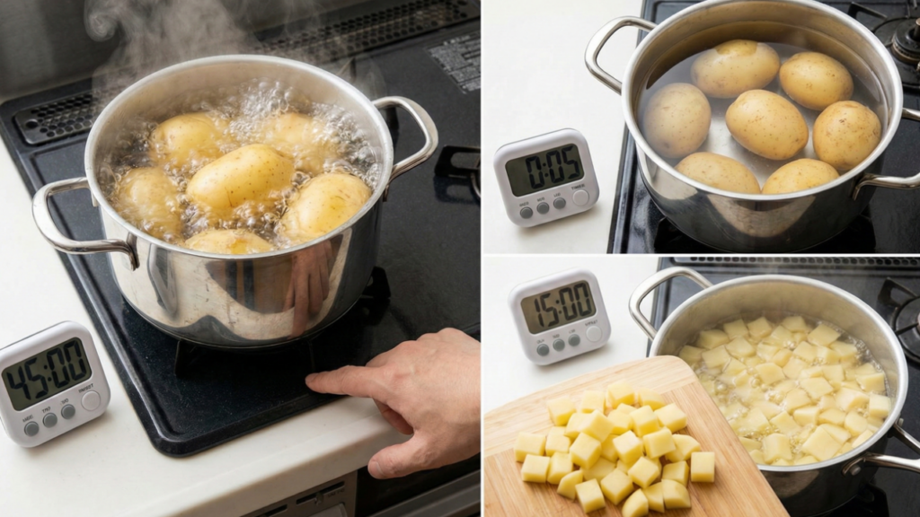 Adicione uma colher às batatas fervendo e elas ficam macias mais rápido e com sabor melhor