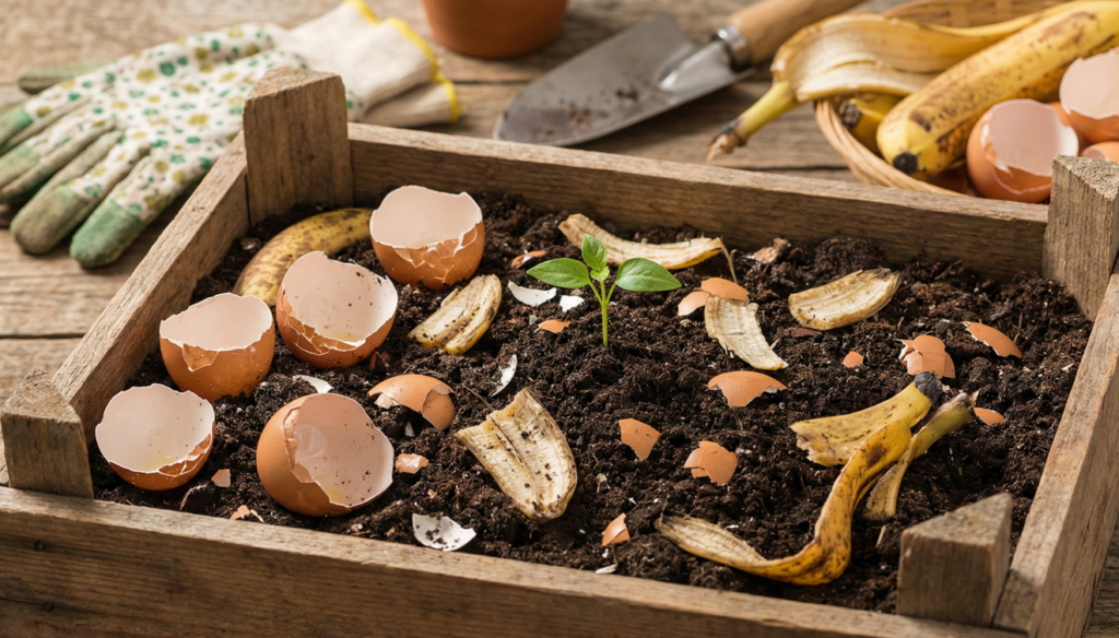 Cascas de banana e ovo são ótima fontes de nutrientes para sua planta