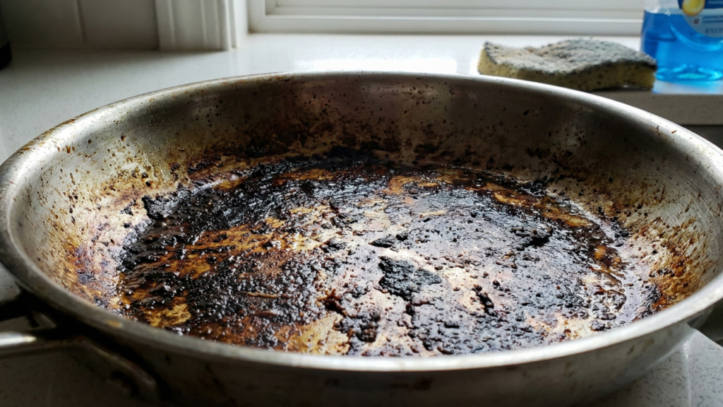 O maior problema ao fritar coisas na frigideira é a gordura que queima e gruda na superfície