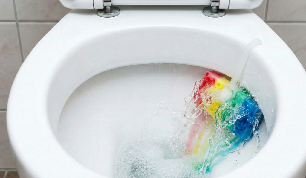 Quando pendurado na lateral, o aromatizador se desfaz mais rápido pois recebe fluxo direto de água