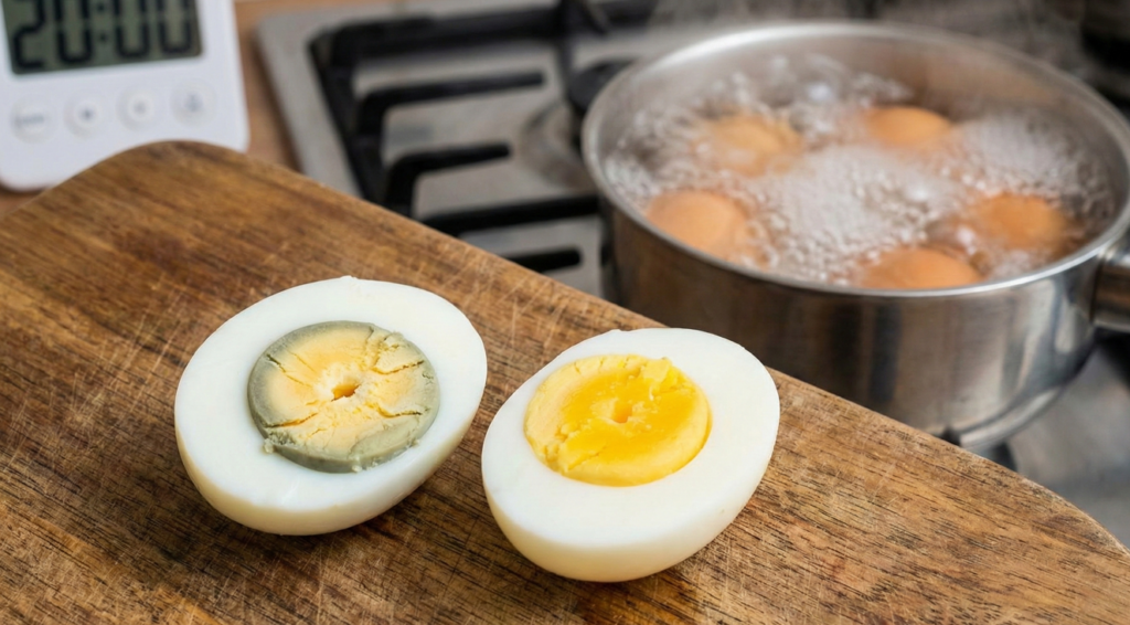 Cozinhar demais um ovo pode deixar a clara borrachuda e a geme esverdeada demais