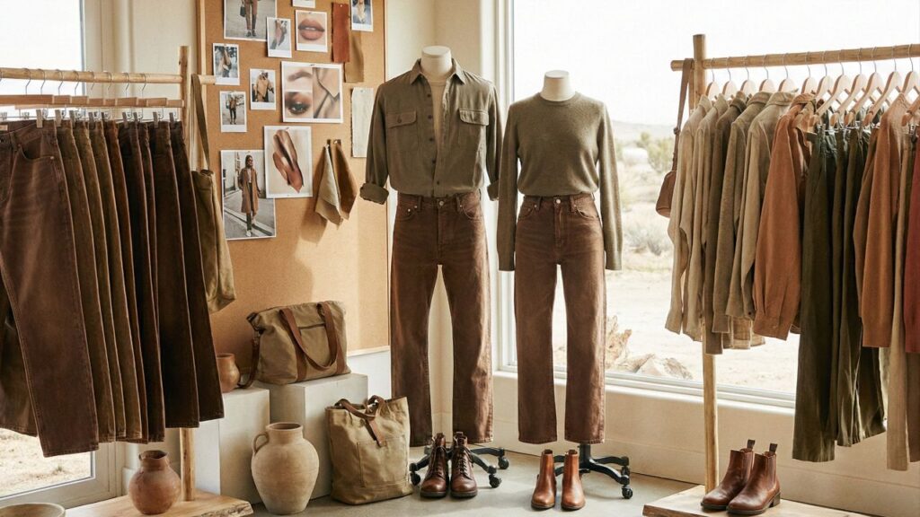 Conheça o modelo de calça jeans marrom que está dominando as vitrines pelo mundo