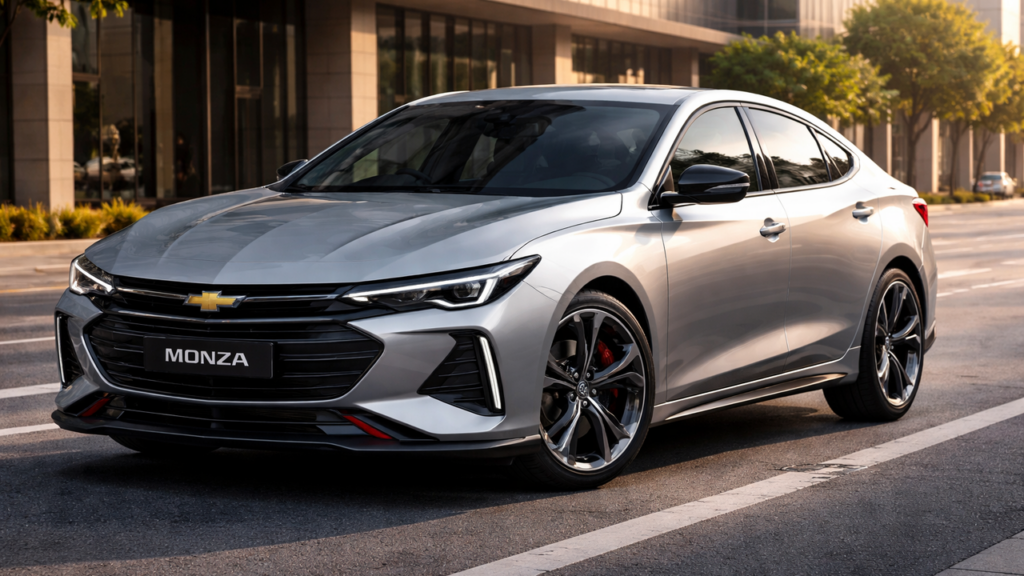 Chevrolet Monza 2026 surge com motor 1.3 turbo híbrido leve e consumo próximo de 21 km/l