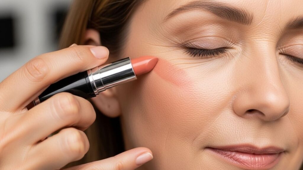 Substituir o blush marcado por este truque com batom cremoso deixa a pele 50+ com viço e aparência jovem